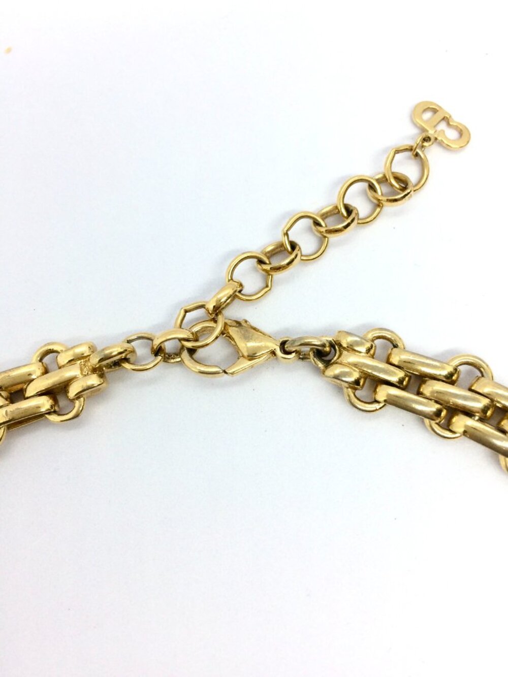 VINTAGE DIOR CHAIN Necklace Gold Tone Chunky Link CD Logo Signed 16 Inch - Picture 10 of 16